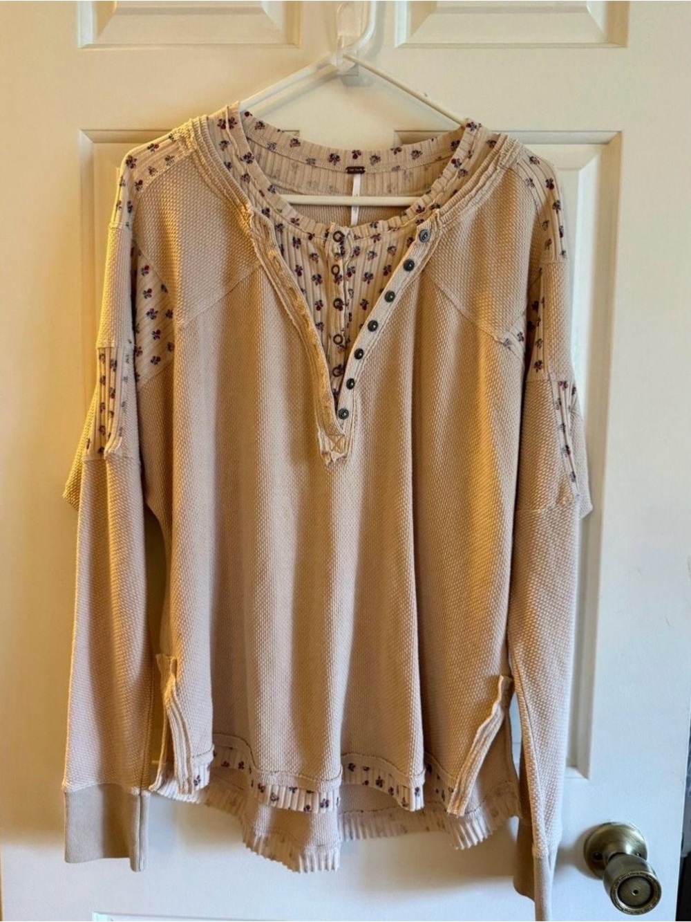 Free People One of the Girls Floral Henley Thermal Top Size M